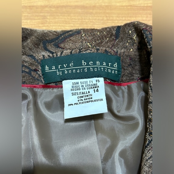 Harve Bernard Open Tapestry Brown Textured Jacket Blazer Size 14 - Picture 4 of 9